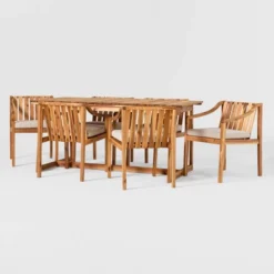 7pc Modern Slatted Wood Outdoor Dining Set - Saracina Home -Garden Furniture Discounts GUEST 004dfb25 1c23 4390 ab30 32ab6c6abcb4