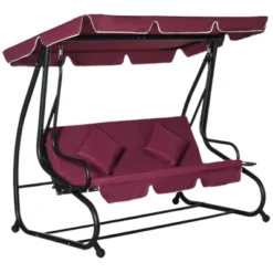 Outsunny 3 Seat Outdoor Free Standing Swing Bench Porch Swing With Stand, Comfortable Cushioned Fabric & Included Canopy -Garden Furniture Discounts GUEST 0084cd66 ba9c 4264 8748 2e690cdf1b68