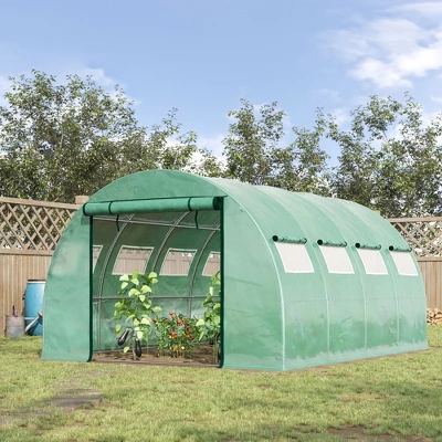 Outsunny Walk-in Tunnel Greenhouse With 2 Zippered Mesh Doors Upgraded Hot House, Green, 13' X 10' X 6.5' 4 Outsunny Walk-in Tunnel Greenhouse With 2 Zippered Mesh Doors Upgraded Hot House, Green, 13' X 10' X 6.5' - Image 2