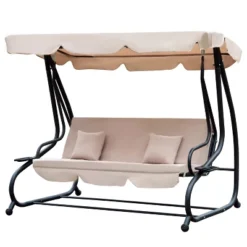 Outsunny 3 Seat Outdoor Free Standing Swing Bench Porch Swing With Stand, Comfortable Cushioned Fabric & Included Canopy -Garden Furniture Discounts GUEST 01a88e3c 3f56 4121 99f4 1d958c5f94a5