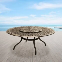 59" Round Ornate Traditional Outdoor Mesh Lattice Aluminum Dining Table With Lazy Susan - Bronze - Oakland Living -Garden Furniture Discounts GUEST 02249fec c640 4a58 a586 60b20b73e0c1