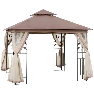 Outsunny 10' X 10' Outdoor Patio Gazebo Canopy With 2-Tier Polyester Roof, Mesh Netting Sidewalls, And Steel Frame 9 Outsunny 10' X 10' Outdoor Patio Gazebo Canopy With 2-Tier Polyester Roof, Mesh Netting Sidewalls, And Steel Frame - Image 7