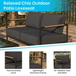 Merrick Lane Outdoor Loveseat With Removable Plush Fabric Cushions And Teak Accented Aluminum Frame -Garden Furniture Discounts GUEST 03c35884 cfe4 4320 b194 f1a34864a0f3
