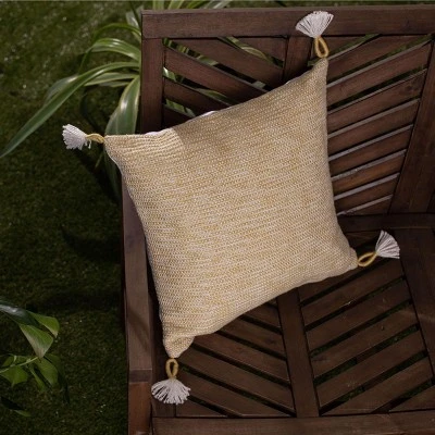Yellow & White 18X18 Hand Woven Filled Outdoor Pillow - Foreside Home & Garden 3 Yellow & White 18X18 Hand Woven Filled Outdoor Pillow - Foreside Home & Garden