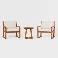 Saracina Home 3pc Modern Slat-Back Acacia Outdoor Conversation Set With Cushions -Garden Furniture Discounts GUEST 051bd24b e509 42d0 a30a 0bac2d263977