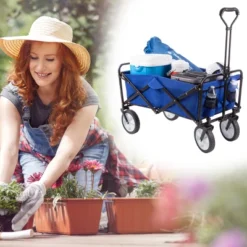 Nature Spring Collapsible Utility Wagon For Camping, Gardening, Landscaping, And Shopping - 34.5" X 20", Blue -Garden Furniture Discounts GUEST 05945b8c edca 4020 b285 3bb31f1af60c
