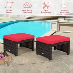 Costway 2PCS Patio Rattan Ottoman Cushioned Seat Foot Rest Furniture TurquoiseRedWhite -Garden Furniture Discounts GUEST 072a3749 7876 407c bdb8 4d0af0e0076e
