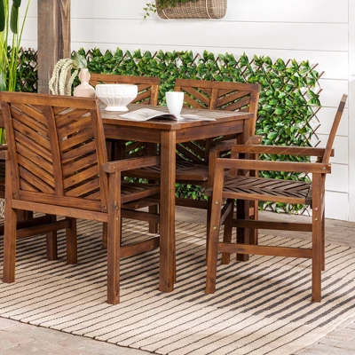 7pc Slatted Chevron Acacia Patio Dining Set - Saracina Home 7 7pc Slatted Chevron Acacia Patio Dining Set - Saracina Home - Image 5