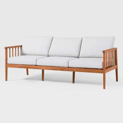 Saracina Home Modern Boho Eucalyptus Outdoor Spindle Sofa With Cushions 5 Saracina Home Modern Boho Eucalyptus Outdoor Spindle Sofa With Cushions - Image 3
