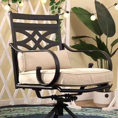 7pc Outdoor Dining Set With Svivel Chairs With Cushions & Large Metal Rectangle Table With Umbrella Hole - Captiva Designs 19 7pc Outdoor Dining Set With Svivel Chairs With Cushions & Large Metal Rectangle Table With Umbrella Hole - Captiva Designs - Image 17