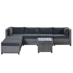 7pc Outdoor Set With Rattan Sofa & Cushions - Gray - GODEER -Garden Furniture Discounts GUEST 082fd200 0877 4f0a bff3 a14ad2eef1de