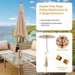 Costway 9.5 FT Patio Rope Pulley Wooden Umbrella Market W/Fiberglass Ribs Outdoor Beige 17 Costway 9.5 FT Patio Rope Pulley Wooden Umbrella Market W/Fiberglass Ribs Outdoor Beige -Garden Furniture Discounts GUEST 09e74b3d 8aef 4efa a27e e5bf3171371a