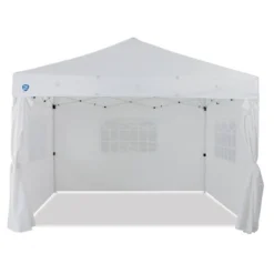 Z-Shade Venture 12 X 10 Foot Outdoor Garden Pop Up Canopy Tent With Light Filtering Side Panels And A 4 Pack Of 5 Pound Leg Weight Plates, White