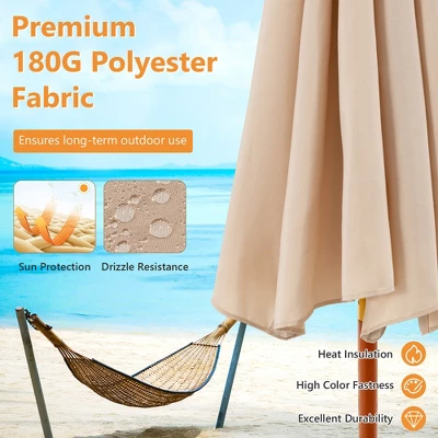 Costway 9.5 FT Patio Rope Pulley Wooden Umbrella Market W/Fiberglass Ribs Outdoor Beige 7 Costway 9.5 FT Patio Rope Pulley Wooden Umbrella Market W/Fiberglass Ribs Outdoor Beige - Image 5