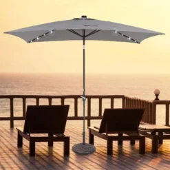 10' X 6.5' Solar LED Patio Umbrella With Tilt And Crank Lift Gray - Wellfor -Garden Furniture Discounts GUEST 0d10e69f 2550 4f99 8073 2b1e0510fc42