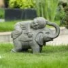 LuxenHome 14.5" Gray MgO Buddha Monk And Elephant Garden Statue