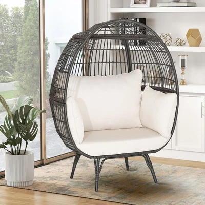 Costway Patio Oversized Rattan Wicker Egg Chair Lounge Basket 4 Cushion Indoor & Outdoor 5 Costway Patio Oversized Rattan Wicker Egg Chair Lounge Basket 4 Cushion Indoor & Outdoor - Image 3