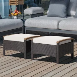 Costway Set Of 2 Patio Rattan Ottoman Footrest Cushions Wooden Handle Off WhiteBrownRedNavy -Garden Furniture Discounts GUEST 118f7ad8 fef5 4ab2 9c14 9adc0c37c269
