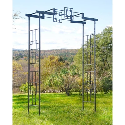 Achla Designs 95.5" Elegant Handcrafted Square-on-Square Iron Garden Arbor Graphite Powder Coated Finish 8 Achla Designs 95.5" Elegant Handcrafted Square-on-Square Iron Garden Arbor Graphite Powder Coated Finish - Image 6