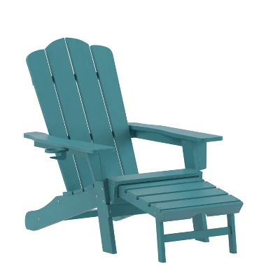 Emma And Oliver Adirondack Chair With Cup Holder And Pull Out Ottoman, All-Weather HDPE Indoor/Outdoor Lounge Chair 15 Emma And Oliver Adirondack Chair With Cup Holder And Pull Out Ottoman, All-Weather HDPE Indoor/Outdoor Lounge Chair - Image 13