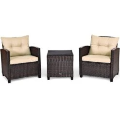 Costway 3PCS Patio Rattan Furniture Set Cushioned Conversation Set Sofa -Garden Furniture Discounts GUEST 157391b5 3d82 48eb aea6 e1b6c5c50ed7