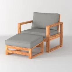 Galia 2pc Square Leg Acacia Wood Chair And Ottoman With Cushions - Brown - Saracina Home -Garden Furniture Discounts GUEST 166ad4fe 8b58 4635 b854 caa776581feb