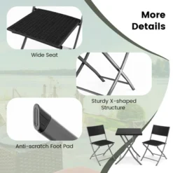 Costway 3PCS Patio Folding Rattan Bistro Set Chairs Backrest Table Garden Deck -Garden Furniture Discounts GUEST 172555d8 e21f 424e be95 66c21b52d498