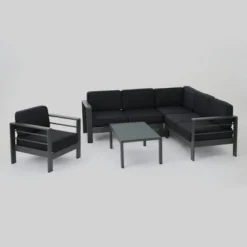 Cape Coral 5pc Aluminum Sofa Set With Cushions - Dark Gray - Christopher Knight Home