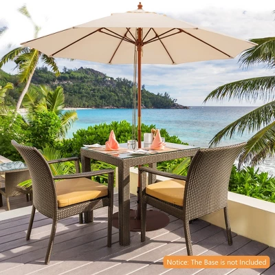 Costway 9.5 FT Patio Rope Pulley Wooden Umbrella Market W/Fiberglass Ribs Outdoor Beige 3 Costway 9.5 FT Patio Rope Pulley Wooden Umbrella Market W/Fiberglass Ribs Outdoor Beige