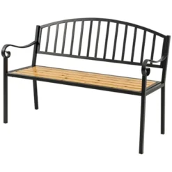 Outsunny 50" Garden Bench, Patio Loveseat With Antique Backrest, Wood Seat And Steel Frame For Backyard Or Porch -Garden Furniture Discounts GUEST 18f8ac1d bcee 4f47 b98c 611bf1e42654