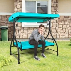 Costway Converting Outdoor Swing Canopy Hammock 3 Seats Patio Deck Furniture Turquoise -Garden Furniture Discounts GUEST 195a0ab3 5486 4a84 bc55 5b91b3932de4