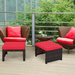Costway 2PCS Patio Rattan Ottoman Cushioned Seat Foot Rest Furniture TurquoiseRedWhite -Garden Furniture Discounts GUEST 19c0ab60 9e9f 422f b266 f59a18a6093e