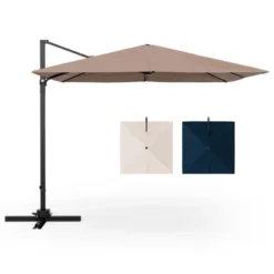 Costway Patio 9.5FT Square Cantilever Offset Hanging Umbrella 2-Tier 360° Outdoor Beige/ Coffee/Navy -Garden Furniture Discounts GUEST 19f3b5d5 8df1 40ac b5a2 829327800db8