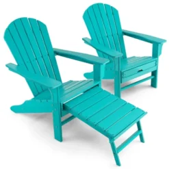 Tangkula 2PCS HDPE Adirondack Chair W/Ergonomic Design&Ottoman Outdoor Lounge Armchair Chair For Yard&Patio Black/Coffee/Grey/Turquoise/White -Garden Furniture Discounts GUEST 19f87d6f 9f56 46fe 9ce2 51d2511ef13d
