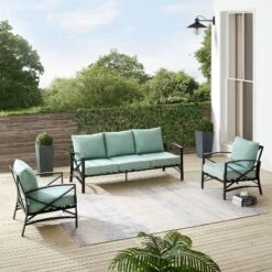 Kaplan 3pc Outdoor Sofa Set With Sofa & 2 Arm Chairs - Mist - Crosley -Garden Furniture Discounts GUEST 1b009253 ea5d 4c86 9025 8f2de7c7fcdf