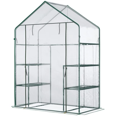 Outsunny 56" X 29" X 77" Mini Greenhouse, Walk-in Greenhouse, Garden Hot House With 4 Shelves, Roll-Up Door And Weatherized Cover, Deep Green 5 Outsunny 56" X 29" X 77" Mini Greenhouse, Walk-in Greenhouse, Garden Hot House With 4 Shelves, Roll-Up Door And Weatherized Cover, Deep Green - Image 3