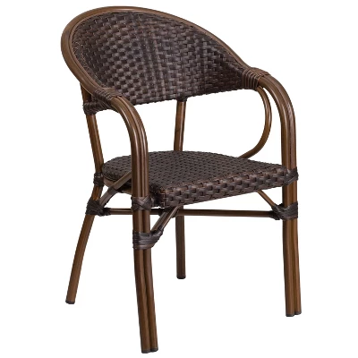 Merrick Lane Wicker Rattan Patio Chair With Curved Back And Aluminum Bamboo Frame 14 Merrick Lane Wicker Rattan Patio Chair With Curved Back And Aluminum Bamboo Frame - Image 12