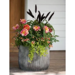 Gardener's Supply Company Galvanized Ribbed Barrel Planter 14"