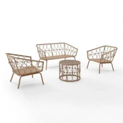 Juniper 4pc Outdoor Wicker Conversation Set - Cream/Natural -Crosley -Garden Furniture Discounts GUEST 2087421c de5f 4666 b5bd 719e3f6513d7