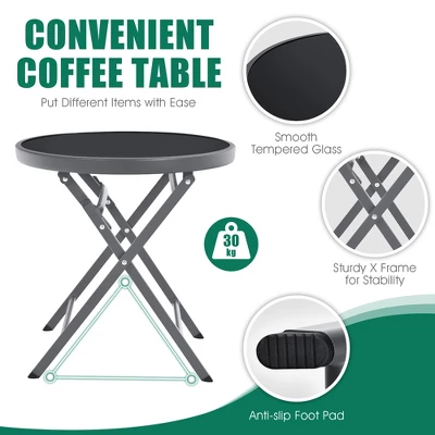 Costway 3PCS Outdoor Bistro Set Folding Table And Chairs Garden Deck Black 5 Costway 3PCS Outdoor Bistro Set Folding Table And Chairs Garden Deck Black - Image 3