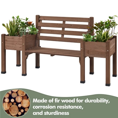 Yaheetech 2 In 1 Outdoor Solid Wood Double-bench For Patio Backyard Brown 6 Yaheetech 2 In 1 Outdoor Solid Wood Double-bench For Patio Backyard Brown - Image 4