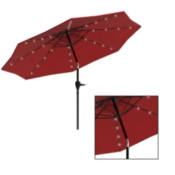 Nature Spring Patio Umbrella With LED Lights - 10' X 8', Red