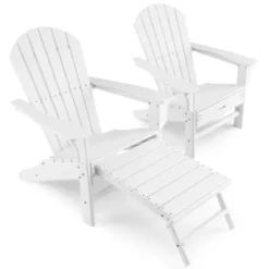 Tangkula 2PCS HDPE Adirondack Chair W/Ergonomic Design&Ottoman Outdoor Lounge Armchair Chair For Yard&Patio Black/Coffee/Grey/Turquoise/White -Garden Furniture Discounts GUEST 287f27a8 0db9 452c be14 dfb5c5dafba6