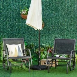 Outsunny Outdoor Glider Chair, Swing Chair With Breathable Mesh Fabric, Curved Armrests And Steel Frame For Porch, Garden, Poolside, Balcony, Black