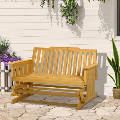 Outsunny Wooden Patio Glider Bench, Wood Outdoor Loveseat With High Back And Armrests, 2-Seat 3 Outsunny Wooden Patio Glider Bench, Wood Outdoor Loveseat With High Back And Armrests, 2-Seat
