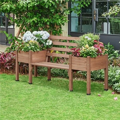 Yaheetech 2 In 1 Outdoor Solid Wood Double-bench For Patio Backyard Brown 3 Yaheetech 2 In 1 Outdoor Solid Wood Double-bench For Patio Backyard Brown