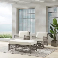 3pc Thatcher Outdoor Steel Conversation Set Creme/Driftwood - Crosley