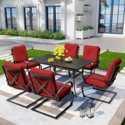 7pc Patio Dining Set With Rectangle Table With 2.6" Umbrella Hole & C-Spring Padded Arm Chairs - Captiva Designs -Garden Furniture Discounts GUEST 29f77123 f2c3 43c5 9f03 a9f0dc29331e