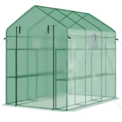Outsunny 2-Tier Shelf Greenhouse With Door, Windows, PE Cover, Steel Frame For Outdoor Garden Plant & Plant Use, 84.25" X 56.25" X 76.75", Green -Garden Furniture Discounts GUEST 2aa9c024 846e 4d79 a50c 9064ceb9de49
