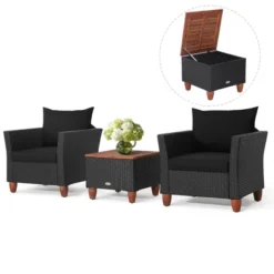 Costway 3PCS Patio Rattan Furniture Set Cushioned Sofa Storage Table With Wood Top Red/Black -Garden Furniture Discounts GUEST 2b857814 370f 407d aa43 3b14d321efb5